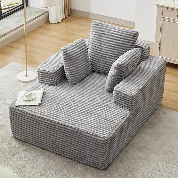 Boneless Chaise Lounge Chair, 54" Oversized Cloud Couch Sofa with Deep Seat, Plush Corduroy Reading Chair for Living Room, Bedroom, Reading Nook, Apartment, Gaming Room & Movie Nights, Gray