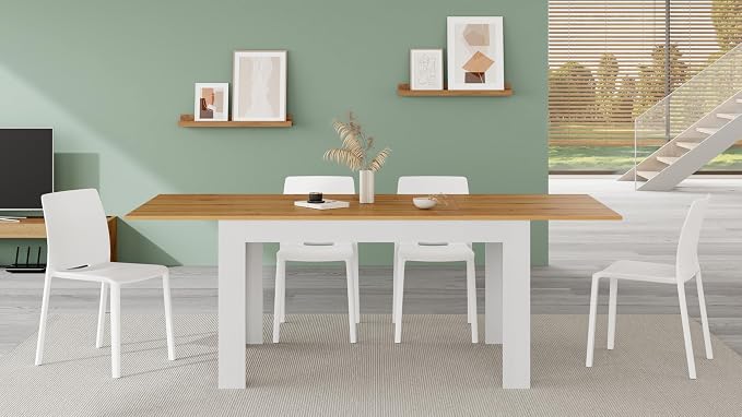 Mobili Fiver, Easy, Extendable Dining Table, 55.1(86.6) x35.4 in, Rustic Oak and Ashwood White, Made in Italy
