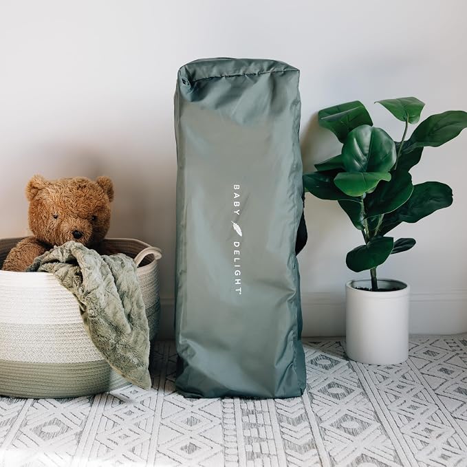 Baby Delight Lunaire Full Size Crib | Breathable Mesh Baby Crib | Tool-Free Assembly Baby Bed | 100% GOTS Certified Organic Cotton Fabric | Organic Sage