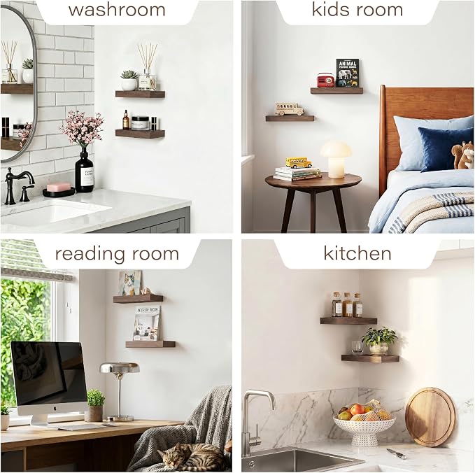 Bathroom Floating Shelves for Wall-11.8'' Wall Mounted Shelves Over Toilet Farmhouse Home Decor Display Bookshelf(Set of 2,Smoke Gray)