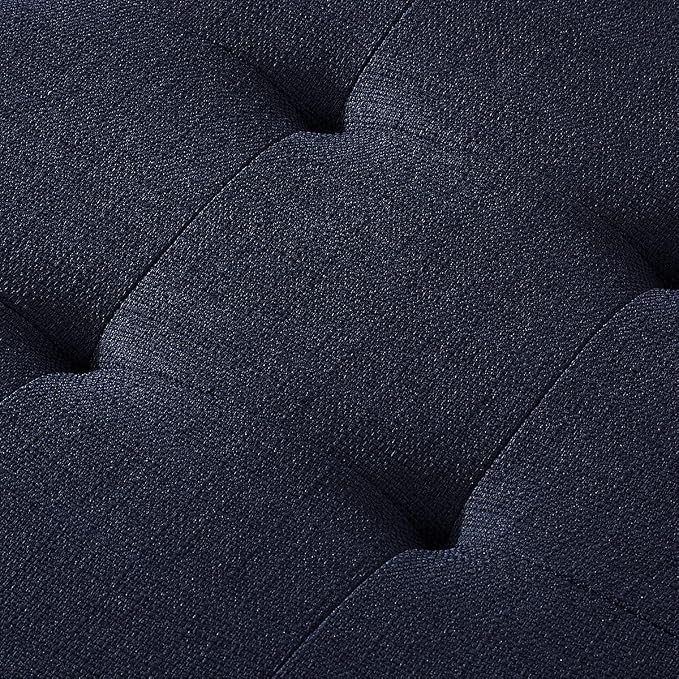 24KF Large Rectangular Upholstered Tufted Linen Fabric Ottoman Bench, Padded Bench with Solid Wood Shelf-Navy Blue