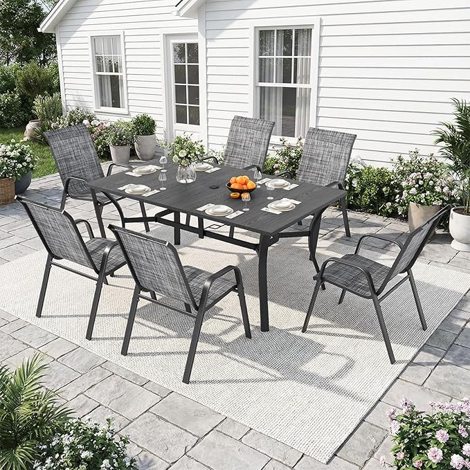 Outdoor Dining Set for 4,5pcs Patio Table and Chairs Set with Adjustable Umbrella Hole,37.8”x37.8” Square Metal Outdoor Table and Stackable Patio Chair for Yard, Garden, Porch
