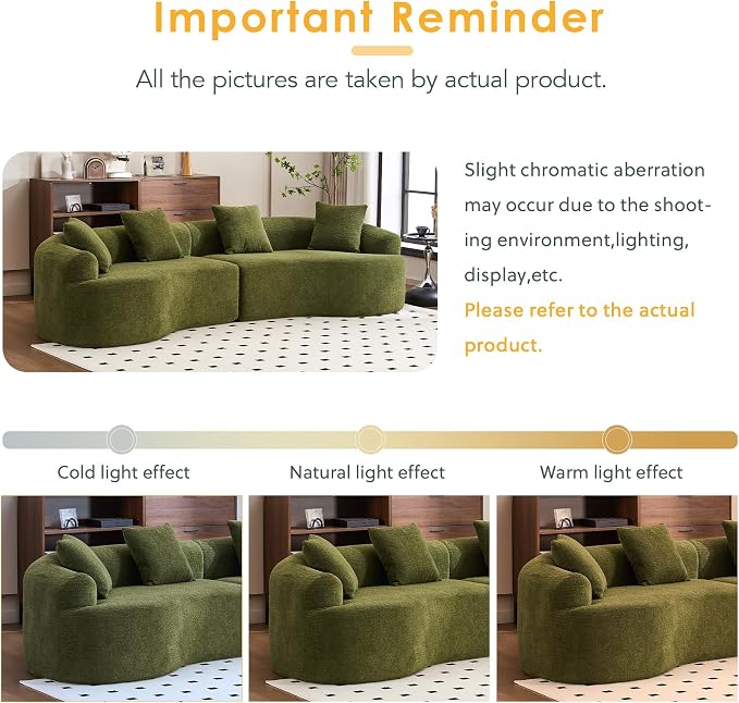 110.2" Curved Sectional Sofa,Luxury Wood Grain Chenille Fabric, Oversized Sectional Sofa,Compression Curved Couch for Living Room,No Assembly Needed (Green, 110.2 Inch)