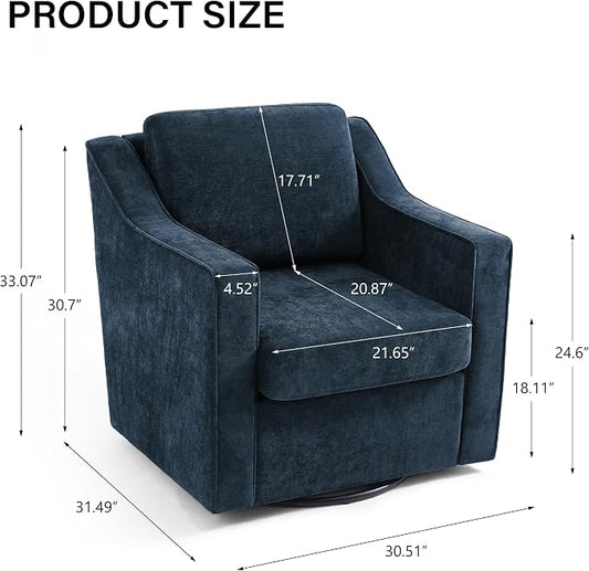 Swivel Accent Chair Set of 1, Modern Round Barrel Arm Chair for Living Room, Bedroom, Comfy Club Reading Chairs for Adults, Chenille Navy Blue