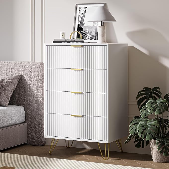 MAISONARIA White Dresser for Bedroom, Modern Dresser with Gold Metal Handles & Chests of Drawers
