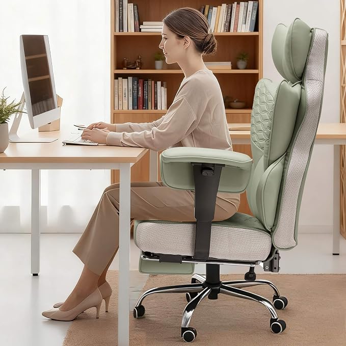 GTPLAYER Big and Tall Gaming Chair 400lbs Heavy Duty Office Chair with Foot Rest & Ergonomic Pocket Spring Lumbar Support, High Back 3D Saddle Shaped Cushion for Back Pain Relief, Green