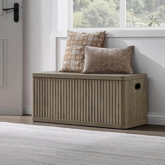 SICOTAS Storage Bench 40.2" Wide Shoe Bench with Lift Top Large Wooden Storage Chest Trunk Modern Blanket Chest with 2 Safety Hinges & Seating for Bedroom Entryway Living Room Hallway