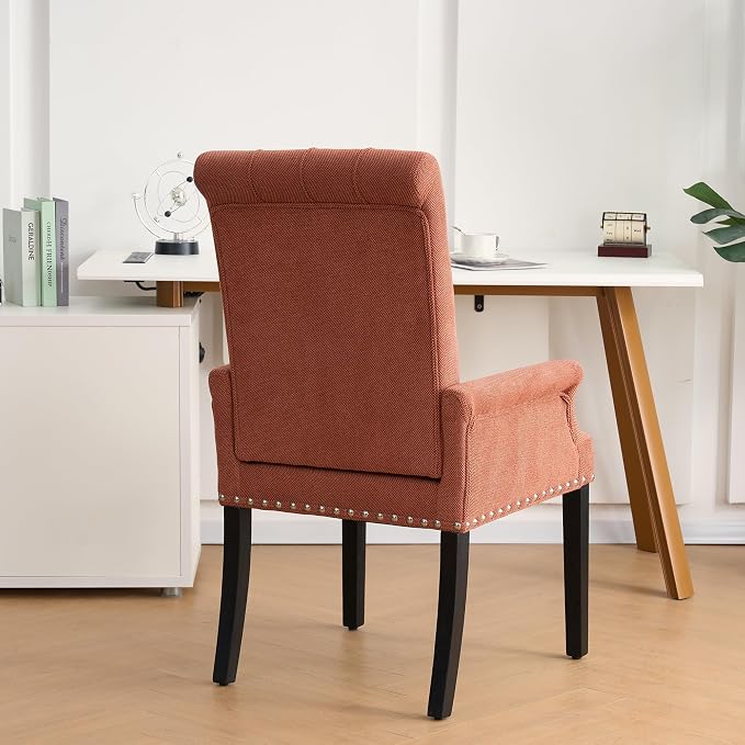 AODCHR Dining Chairs with Arms, Upholstered Fabric Accent Dining Room Chair, Kitchen Arm Chair with Elegant Tufted Club for Dining Room Kitchen Room, Orange
