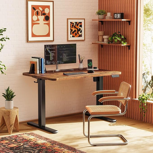 Huuger Electric Standing Desk with Power Outlets and USB-C Port, 39 X 24 Inch Height Adjustable Desk, Sit Stand Desk for Home Office, Computer & Gaming Desk with 4 Presets, Rustic Brown