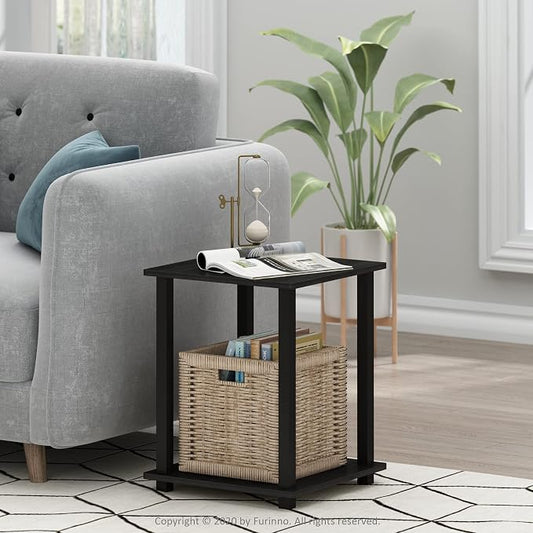 Furinno SIMPLISTIC Side Table Set of 2, 2-Tier Square Modern End Table, Nightstand, Night Stand, Bedside Table, Toolless Assembly, for Living Room, Bedroom, Americano