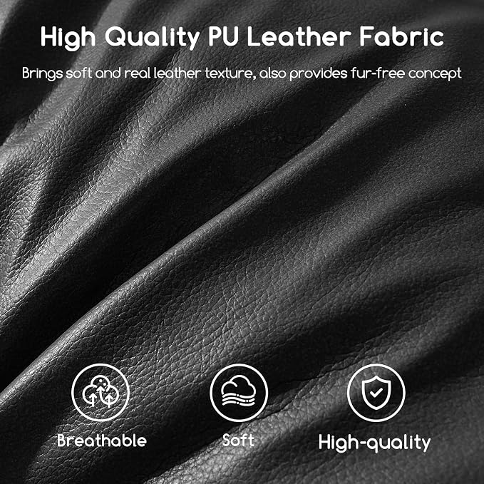 HIGOGOGO Round Stuffed Pouf Ottoman, Pu Leather Poufs with Foam Chunk Filling, Furry and Fluffy Pouf Foot Stool Storage Ottoman, 26 X 18 Floor Poufs Foot Rest for Living Room, Black
