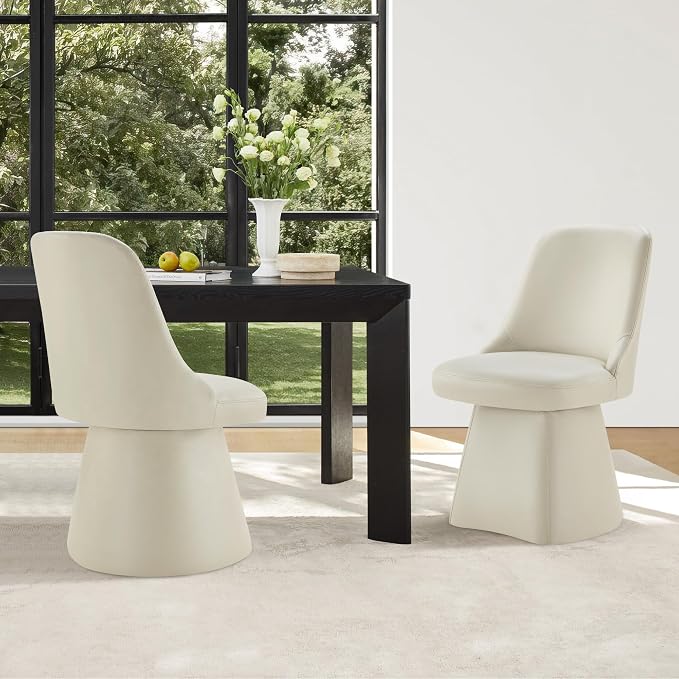 KISLOT Swivel Dining Chairs Set of 1, Upholstered Mid Century Modern Deskchair with High Back, Faux Leather Kitchen Chairs for Dining Room, Bedroom, Dressing Room, Cream
