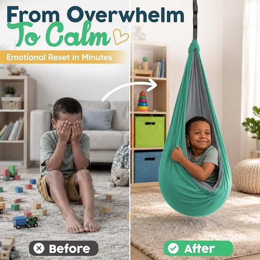 Sensory Swing for Kids Indoor Outdoor - Calming Cocoon Therapy Swing, Holds 300lbs - Hug-Like Sensory Hammock with 360° Swivel Hardware for Autism, ADHD, SPD Support