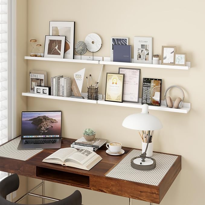 Axeman 30 Inch White Floating Shelves | Picture Ledge Shelf Set of 4 | Rustic Wood Wall Shelves with Lip | 30" White Picture Shelf for Wall with Ledge | Photo Shelves