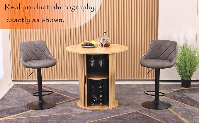 Wildhome Round Dining Table for 2-3, 31 Inch Dining Room Kitchen Table with 2-Tier Storage Shelf & Wine Rack, Modern Farmhouse Fluted Wood Slide Door Dinner Furniture,Circle(Non scalable-32 Inch-Oak)