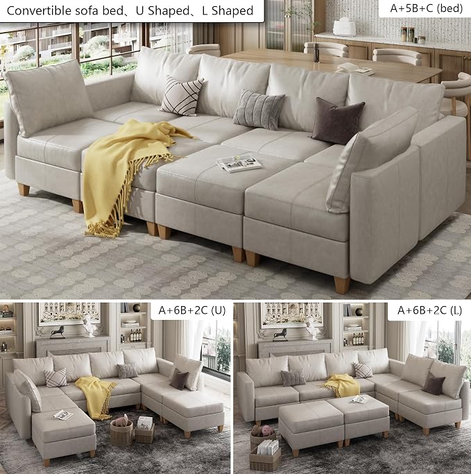 EASE MOOSE Modular Sofa Sectional Couch with Storage Ottomans,U Shaped Faux Leather Sectional Modular Couch