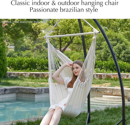 PNAEUT Hammock Chair Hanging Rope Swing for Outside Indoor for Bedroom, Outdoor, Patio (Natural)