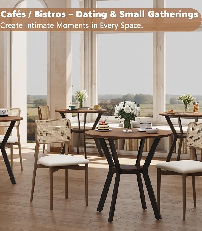 MECHYIN 31.5" Round Dining Table for 2-4, Farmhouse Small Kitchen Table with Storage, Space Saving Circle Table, Rustic Wood Dining Room Tables with Metal Legs for Kitchen, Dining Room, Apartment