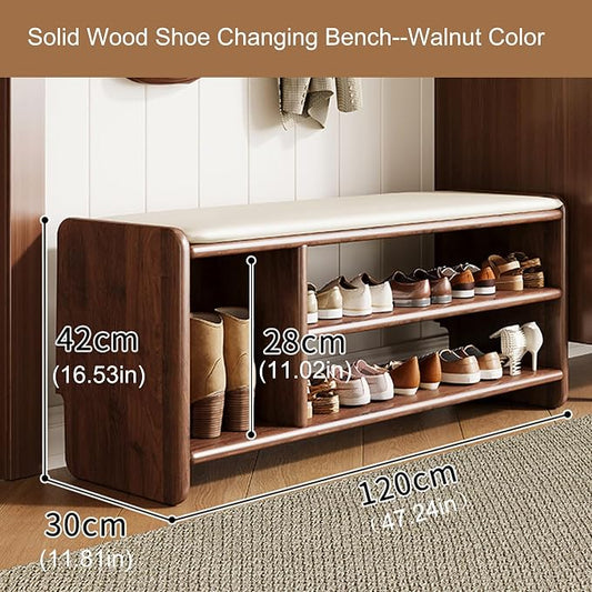 Entryway Shoe Rack Storage Bench Shoe Organizer Ottoman with Storage for Front Door Entrance Shoe Cabinet Bedroom End of Bed Bench with Padded Seat for Hallway Living Room Foyer Closet Entryway(Walnut
