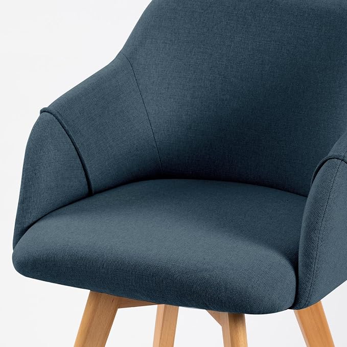 Swivel Dining Chairs Set of 6, Mid Century Modern Dining Chairs with Arms and Wood Legs, Linen Fabric Upholstered Kitchen Chairs for Dining Room Living Room, Comfortable Widen Seat, Blue