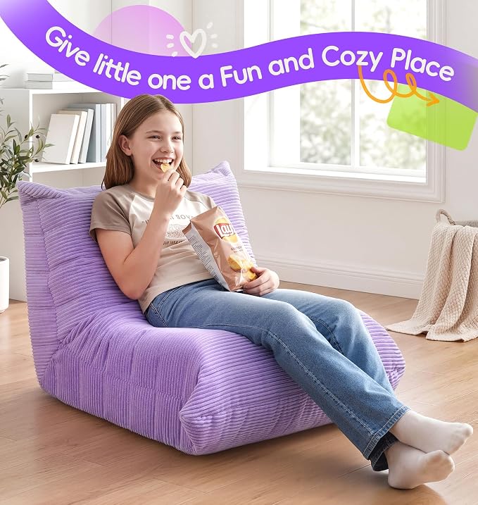 Hobestluk Medium Bean Bag Chair Faux Fur Fabric BeanBag Couch for Playroom | Purple Corduroy,Ergonomic Design,Memory Foam,Strong Supportive,No Assembly Required,DecorativeStyle for Living Room Bedroom
