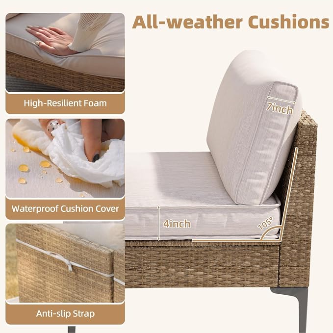 2-Piece Patio Furniture Set, Outdoor Wicker Sectional Sofa with Coffee Table, Anti-Slip & Thick All-Weather Cushions for Party, Poolside, Backyard, Beige