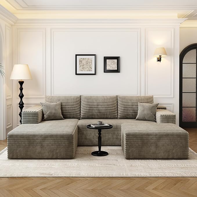 107.5" Cloud Modular Sectional Couch with 1 Ottoman,Modern Minimalist Upholstered Couches, Comfort U Shaped Sofa for Living Room,Deep Seat Corner Couch,No Assembly Required (Camel,Left Facing Chaise)