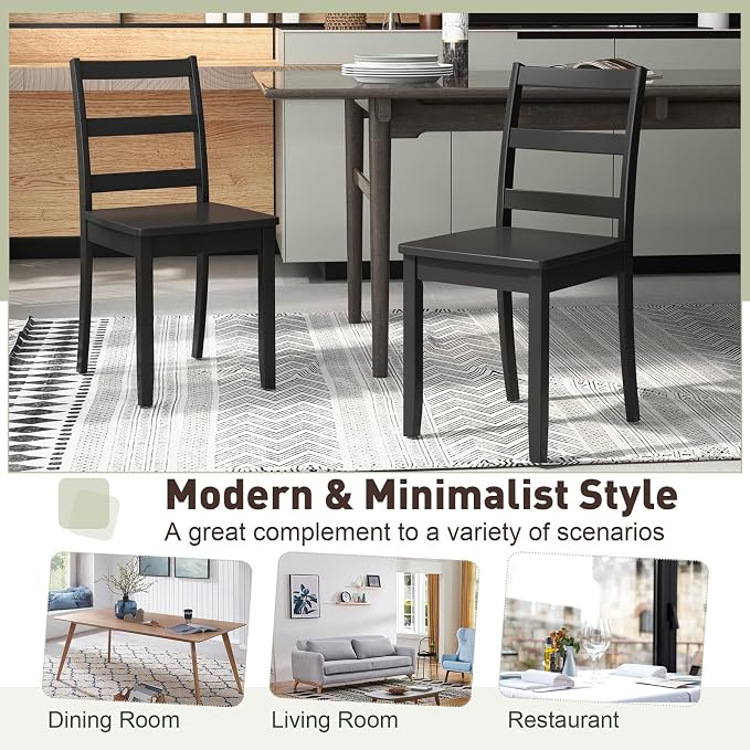 Giantex Wood Dining Chairs Set of 4 Black- Wooden Armless Kitchen Chairs with Solid Rubber Wood Legs, Non-Slip Foot Pads, Max Load 400 Lbs, Farmhouse Style High Ladder Back Wooden Dining Room Chairs