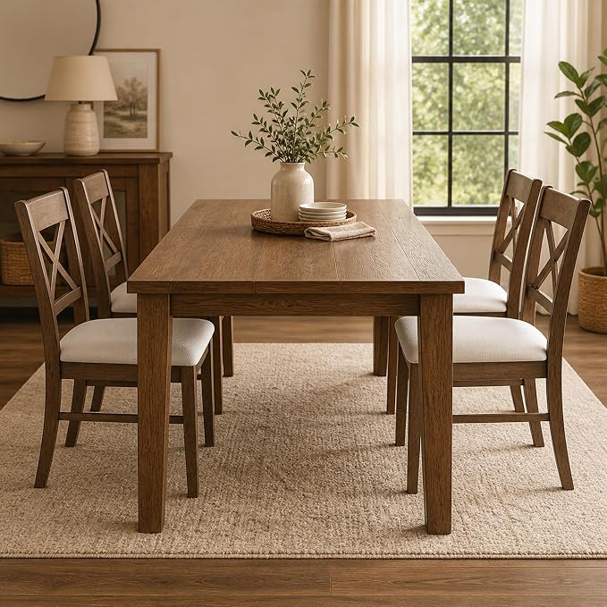 HOMCOM Dining Chairs Set of 2, Upholstered Kitchen Chairs with Rubberwood Frame, Padded Seat and Cross Back for Living Room, Dining Room, Kitchen, Walnut