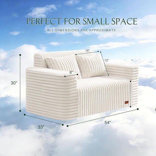 ZurNesfure Sofa Couch Cloud Loveseat, Memory Foam Couch with Pillow No Assembly Need, Modern Couch with deep seat and Washable Cover Boneless Sofas for Living Room Bedroom Apartment (White,Loveseat)