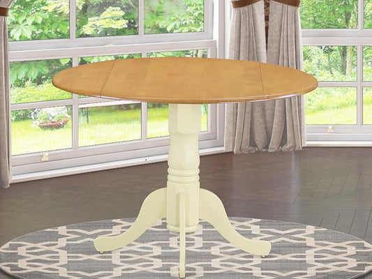 East West Furniture DLT-OMK-TP Dublin Dining Room Table - a Round kitchen Table Top with Dropleaf & Pedestal Base, 42x42 Inch, Oak & Buttermilk