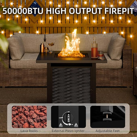 Shintenchi Propane Fire Pits 28″ Outdoor Gas Fire Pit, Square Fire Pit Table, 2-in-1 Fire Table with Removable Lid, CSA-Certified for Outside Patio, Parties, Backyard, Garden