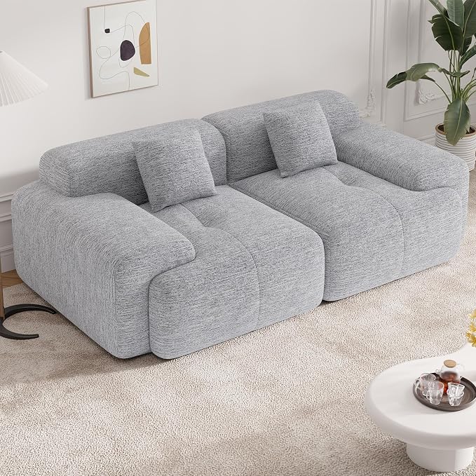 85" Cloud Loveseat Sofa in a Box, Modern Small Couch No Assembly Required, Comfy Deep Seat Boneless Couches for Living Room, Bedroom, Apartment, Light Grey 1 PCS