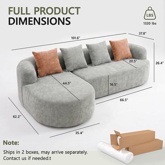 Modular Sectional Boneless Couches, Cloud Sectional Couch with L-Shape Curved Chaise, Modern Comfy Chenille Sofa with Deep Seat for Living Room, Bedroom, No Assembly Required (Greeny)