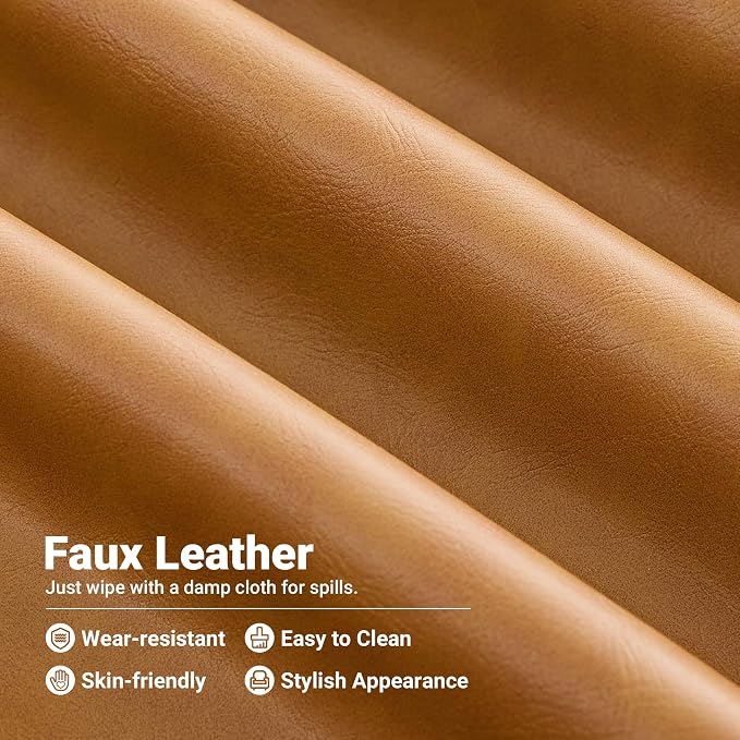 Kingfun Faux Leather 3 Seater Couch, Mid Century Modern Sofa with Rolled Arms and Deep Seats, Fluffy Comfort for Living Room, Apartment, Easy Assembly, Brown