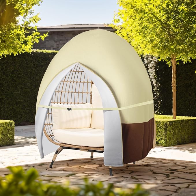Outdoor Patio Hanging Egg Chair Cover Waterproof Double Egg Chair Cover for Outdoor Furniture Egg Swing Loveseat Cover 91 X 87 Inches, Beige