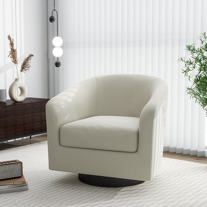 Swivel Barrel Accent Chair, Modern Round Chenille Fabric Arm Chair for Living Room, Bedroom, Comfy Club Reading Chairs for Adults