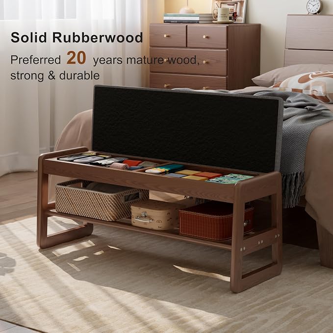 AQIMUELE Shoe Rack Bench,2 Tiers Shoe Bench with Storage with Flip-Top,Wood Shoe Rack for Entryway,Hallway(Walnut Upholstered Seat,11.8" D x 39.3" W x 15.7" H