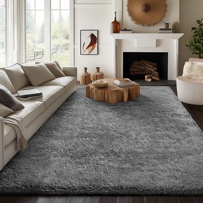 Ophanie 7x9 Area Rugs,Upgrade Non-Slip Fluffy Soft Rugs for Living Room,Large Shag Grey Fuzzy Plush Rug,Gray Shaggy Big Carpets for Bedroom,Kids Boys Girls Dorm Decor with Over 99 pcs Pile fibers