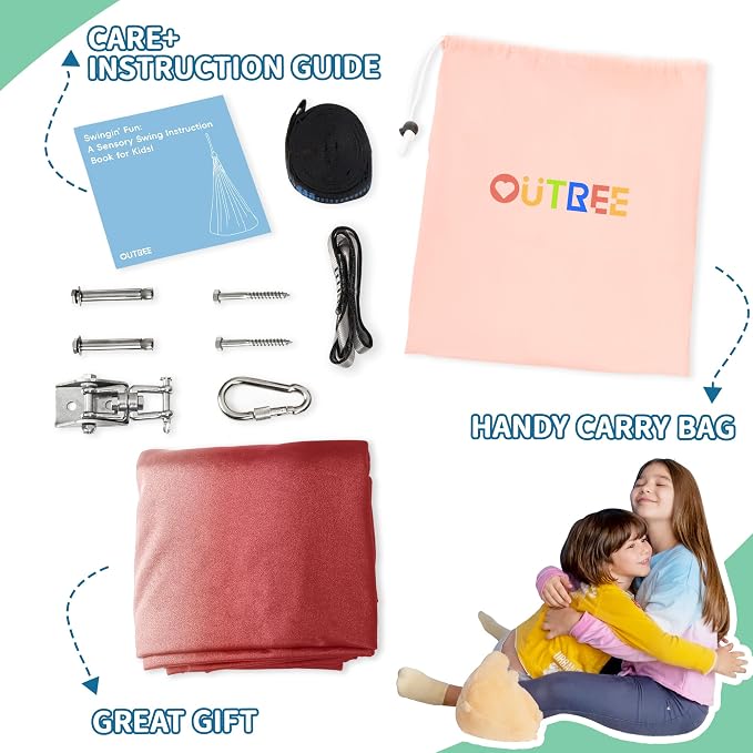 OUTREE Sensory Swing for Kids with 360° Swivel Hanger, Indoor Therapy Swing Great for Autism, ADHD, Sensory Processing Disorder, and Autistic Children (Pink/White)
