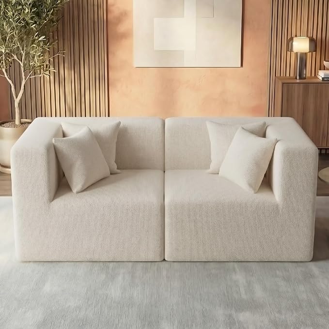 MONVANE 75" Loveseat Sofa, Comfy Chenille Modular Sectional Sofa with 4 Pillows, Modern Deep Seat Boneless Couch, 2 Seater Sofa for Living Room, Bedroom and Apartment, Beige