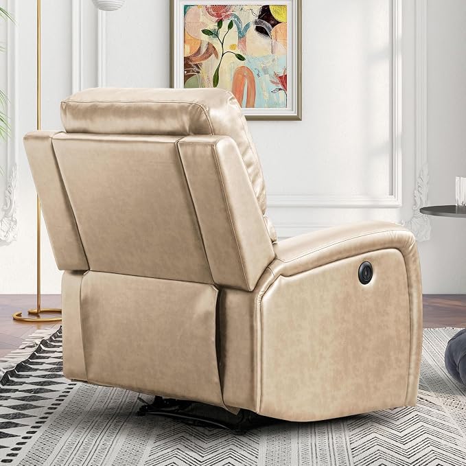 HAOMARKETS Electric Recliner Chair Set of 2, Soft PU Leather Power Recliners with Padded Backrest, Single Overstuffed Heavy Duty Reclining Sofa for Living Room Bedroom, Beige
