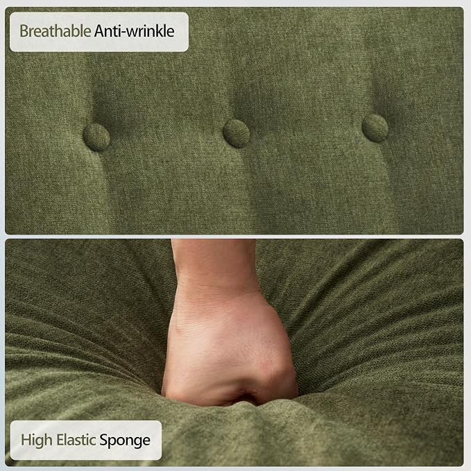 HUIMO Living Room Accent Chair Set of 2, Upholstered Button Tufted Armchair with Wooden Legs, Fabric Sofa Chairs for Bedroom, Living Room, Mid-Century Modern Comfy Reading Chair 2 PCS Green