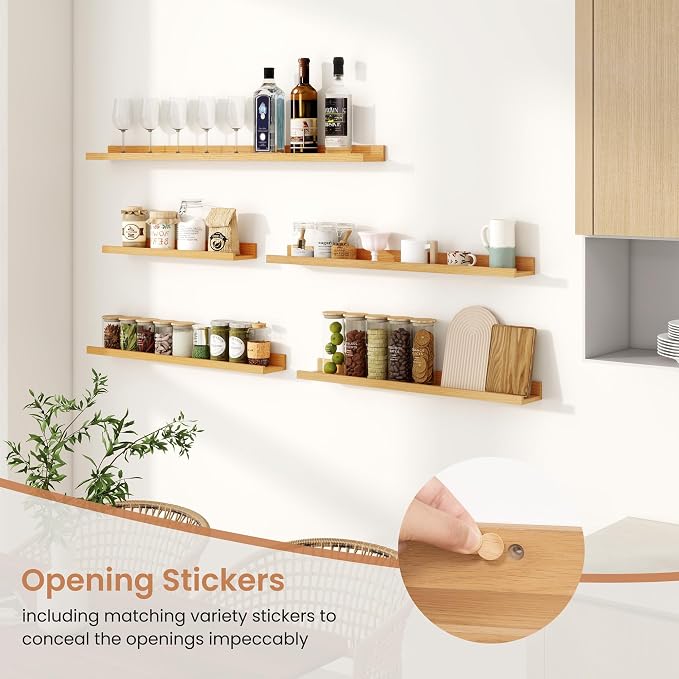 Dreamland Picture Ledge Shelf for Wall, Floating Shelves Set of 2, 36 Inch Long Floating Shelves with Lip for Living Room, Bedroom, Bathroom, Kitchen, Oak