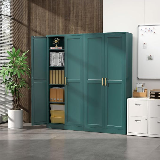 SteeLoong Kitchen Pantry Cabinet,71”Green Metal Pantry Storage Cabinets with Doors and 4 Adjustable Shelves,Kitchen Cabinet with 2 Gold Handles,Tall Cabinet for Livingroom, Bathroom