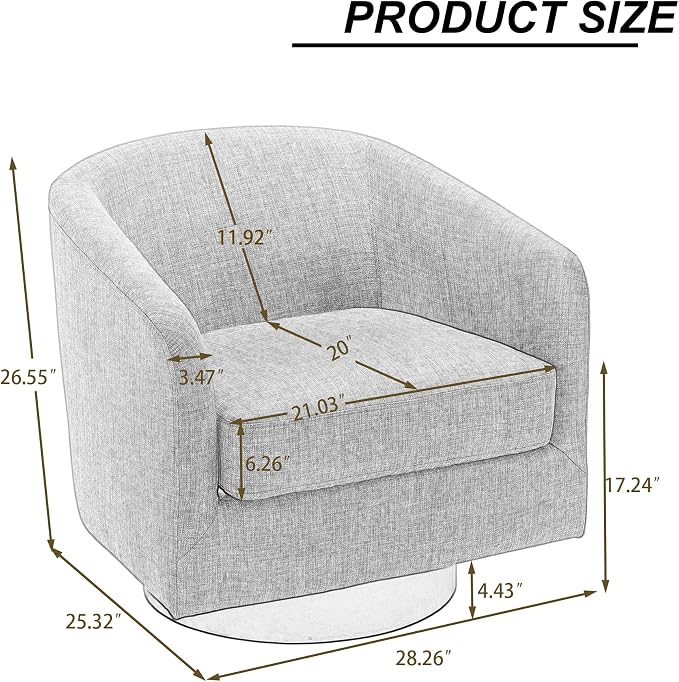 Swivel Accent Chair, Chenille Barrel Chairs Upholstered Armchair for Living Room, Modern Round Arm Chair Small Single Sofa Bedroom Reading Seat - Tan