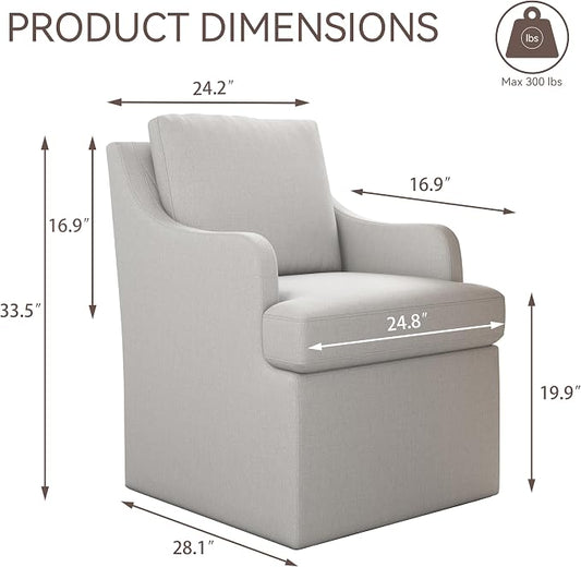 VKNOW Upholstered Dining Chairs Set of 2, Modern Kitchen Chairs Dinner Chairs with 4 Casters, Chenille Armchair for Bedroom Reading Room Living Room, Light Grey