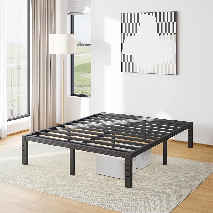 Furnitui 14 Inch High Metal Full Size Bed Frame, Platform Bed Frame Full Size No Box Spring Needed, Easy Assembly, Noise Free, Sturdy, Black