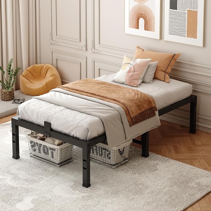 FUIOBYVV Twin XL Bed Frames 18 Inch Heavy Duty Metal Platform Bed Frame Twin Size Support Up to 3500 lbs,No Box Spring Needed,No Shaking,Steel Slat Support,Noise Free,Easy Assembly