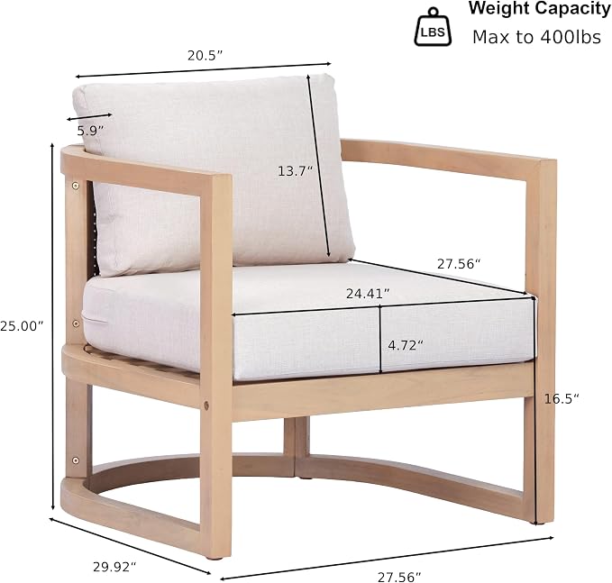 Merax 4 Piece Rattan Woven Paito Conversation Set, All-Weather Acacia Wood 3 Seater Sofa,2 Club Armchairs with Cushions, 1 Coffee Table for Porch, Lawn, Backyard, Balcony, Light Teak